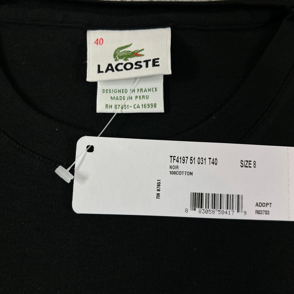 Lacoste Pocket T-Shirt Women US Size M (EU/8) Black Embroidered Logo Cotton NWT - Picture 4 of 10